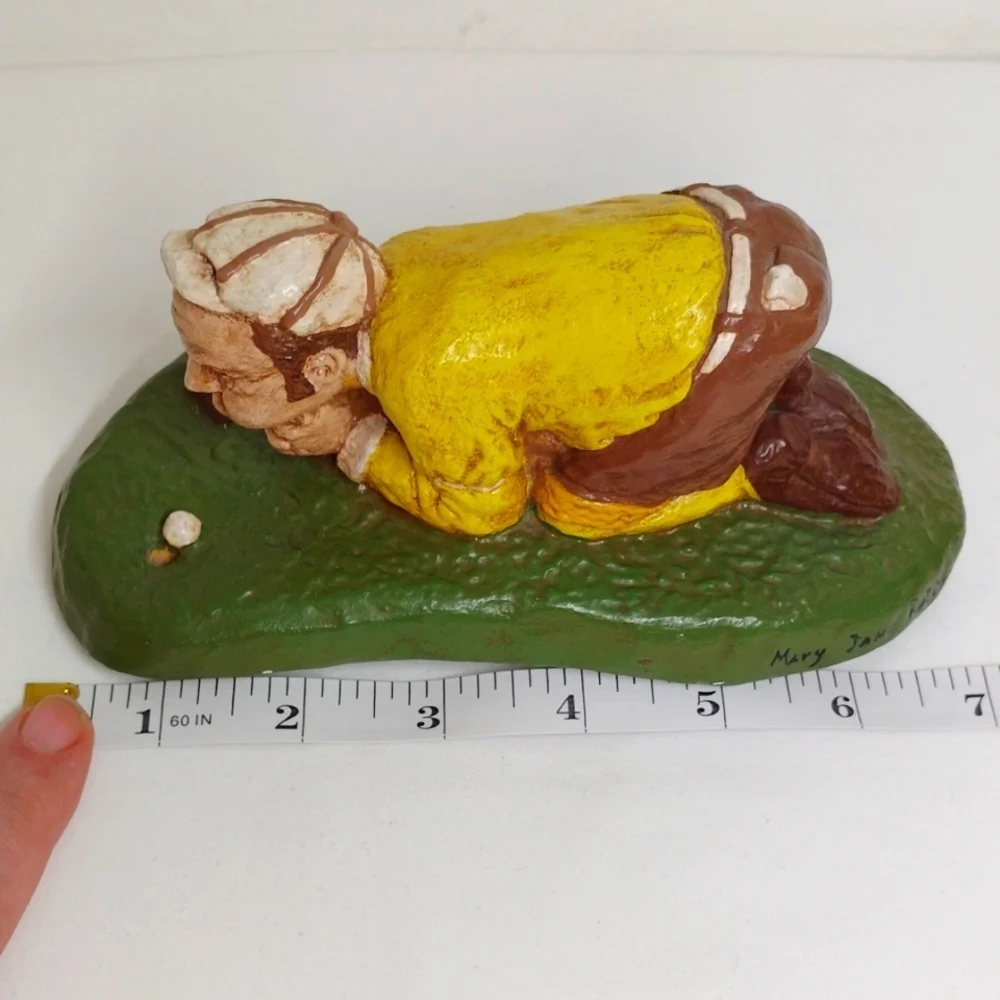 Vintage Rottman Pottery Golf Figurine Golfer Huff Puff Yellow Signed 1974